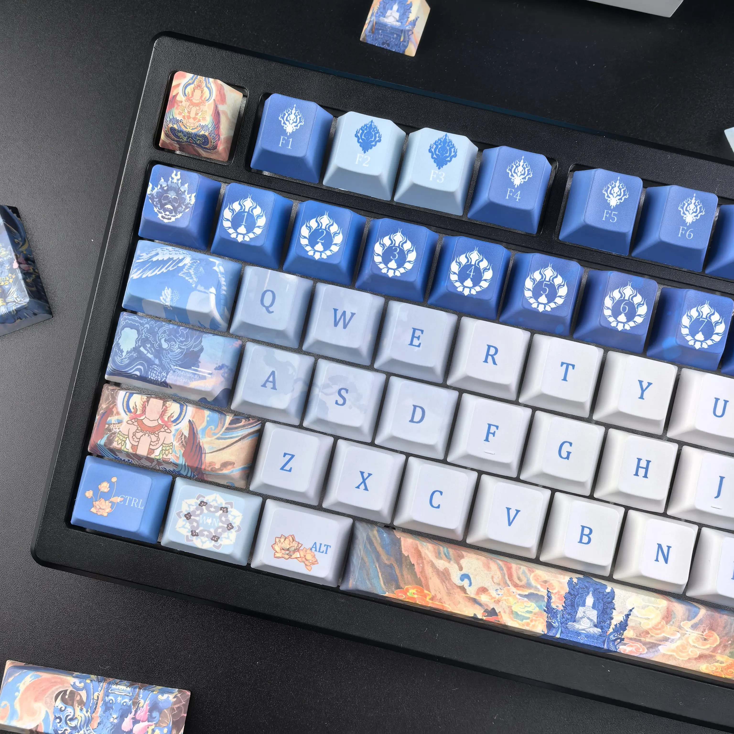 MAIMOOO Thai Style Keycaps Blue Temple Themed Buddhist Elements Blue Cherry Pbt Hot Sublimation Keyboard Customized Keycaps