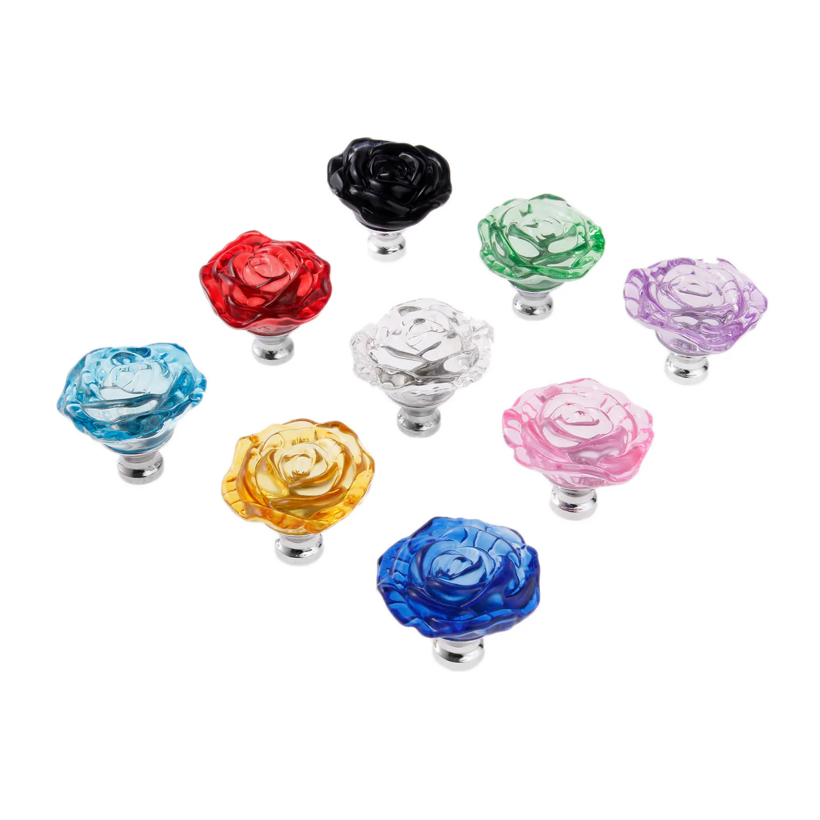 DRELD 1pc 50mm Crystal Rose Glass Clear Knob Furniture Kitchen Drawer Cabinets Handles Dresser Closet Pulls Furniture Hardware