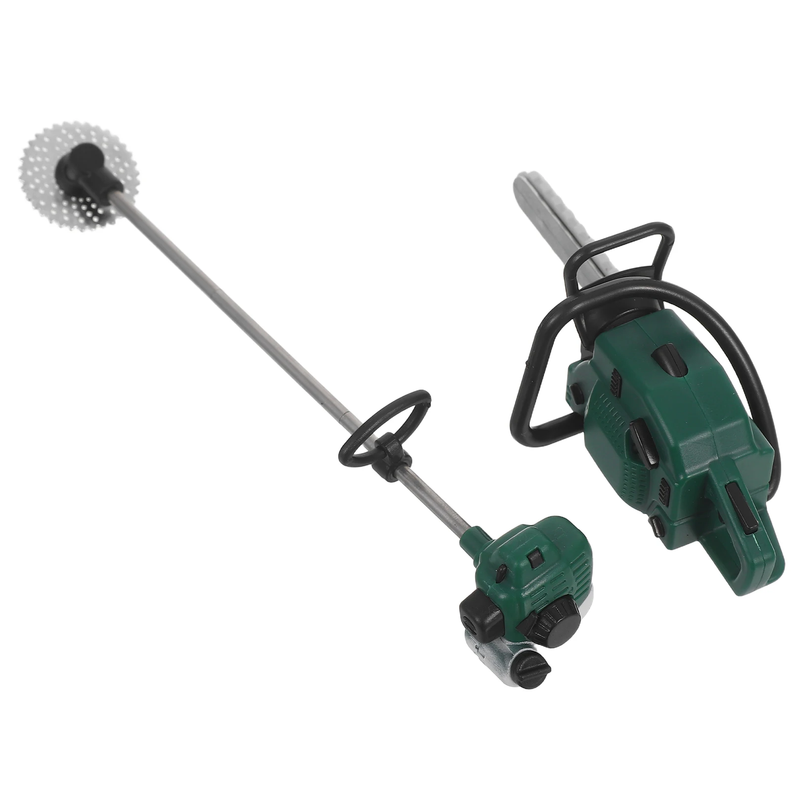 เลื่อยยนต์จิ๋วสำหรับบ้านตุ๊กตา 2 ชิ้น ของตกแต่งสวนกลางแจ้ง ทำจากพีวีซีเหมือนจริง สำหรับเด็กเล่นสมมติ ของประกอบฉากฮาโลวีน