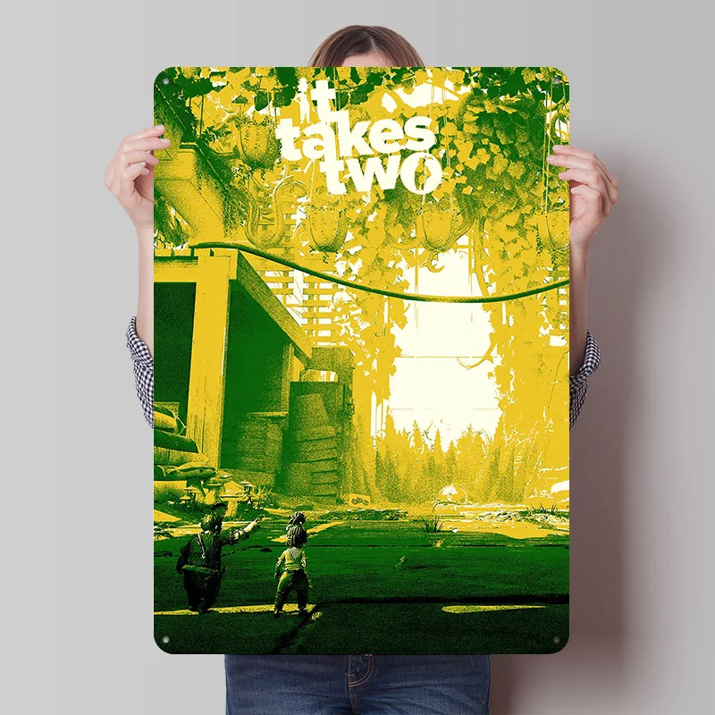It Takes Two Spielcover-Kunstdruck Poster Individualisierte Wandkunst Retro Vintage Metallschilder für Gamer Gaming-Raum Dekoration