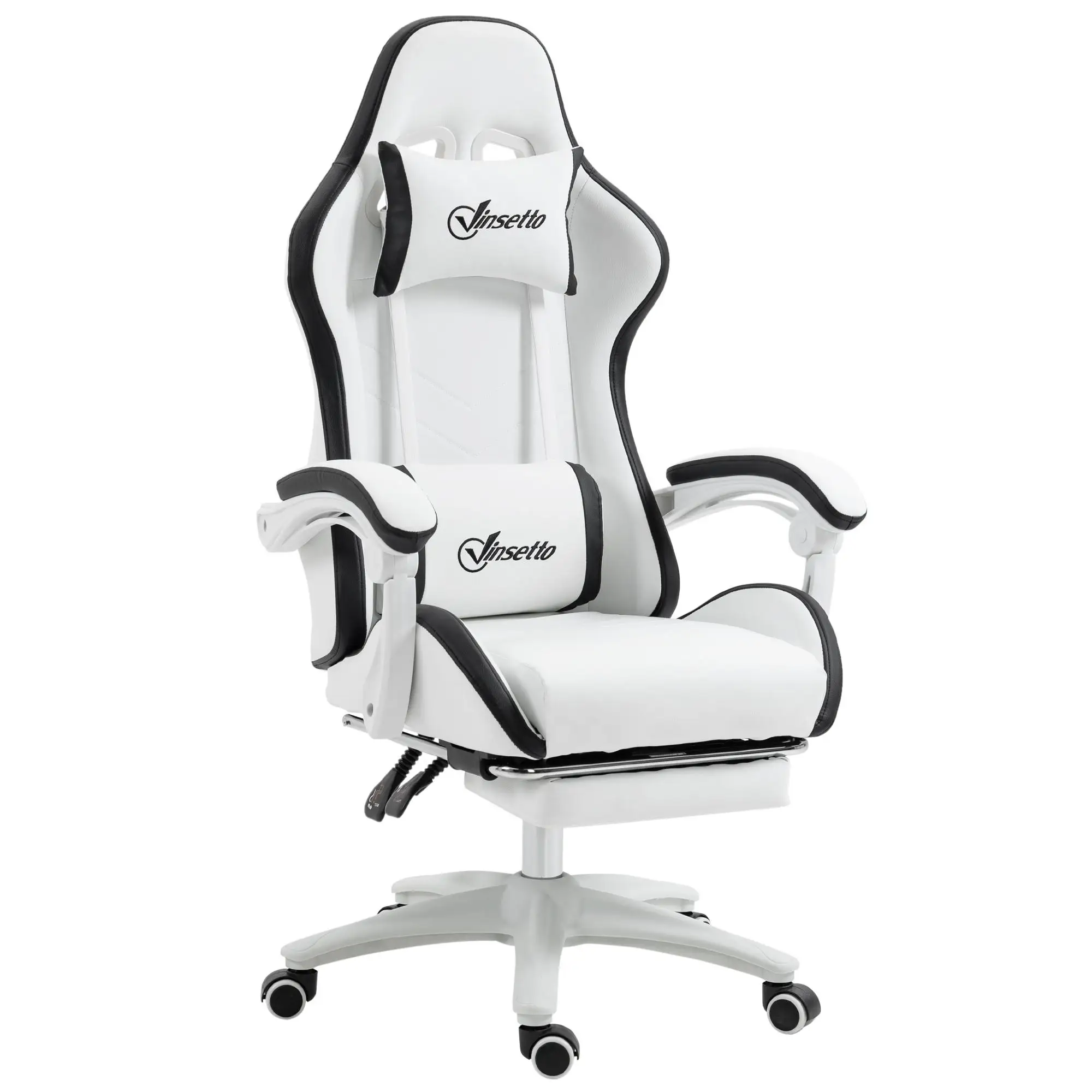 Silla gaming Vinsetto con 135 ° Reposapiés inclinable de cuero PU 65x65x121-129 cm Blanco/Negro
