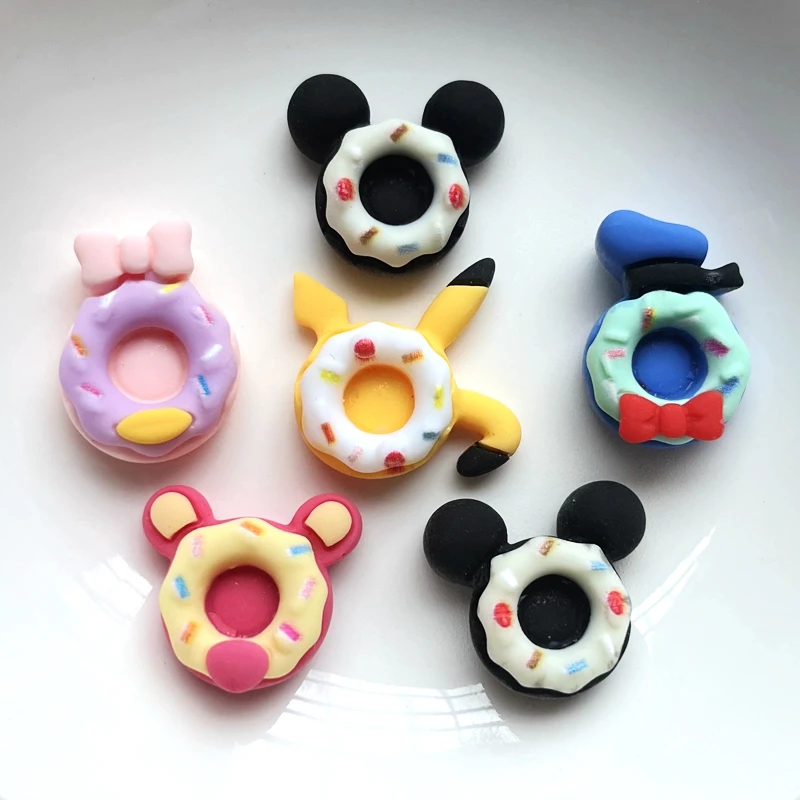 10 Uds. Nuevo mix lindo mini donuts de animales de dibujos animados Arco Iris parte posterior plana resina álbum de recortes Diy joyería de fiesta decoración accesorios artesanales