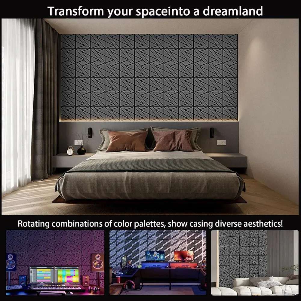 AA05 8-pack zelfklevende geluiddichte wandpanelen, 12x12x0,47 inch geluiddichte schuimpanelen voor thuisstudio, kantoordecoratie