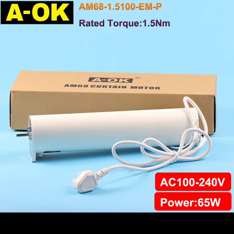 

Brand New 1.5N High Torque Silent Electric Curtain Motor A-OK AM68-1.5/100-EM-P Built in Remote Control 433.92MHz Smart Home