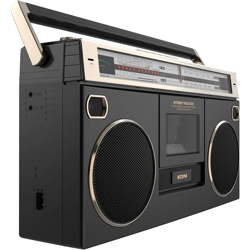 Imagem -03 - Boombox Bluetooth Portátil Rádio am fm Leitor de Cassetes Gravador Gama Completa Dupla Alto-falantes Graves Edição Dourada Estilo 1980s