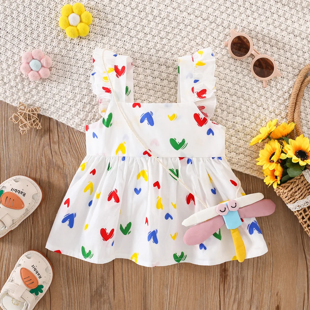 Baby Dresses Summer Cotton Color Heart Shaped Print Small Flying Sleeves Baby Girl Dress Cute Casual Beach Baby Girl Clothing