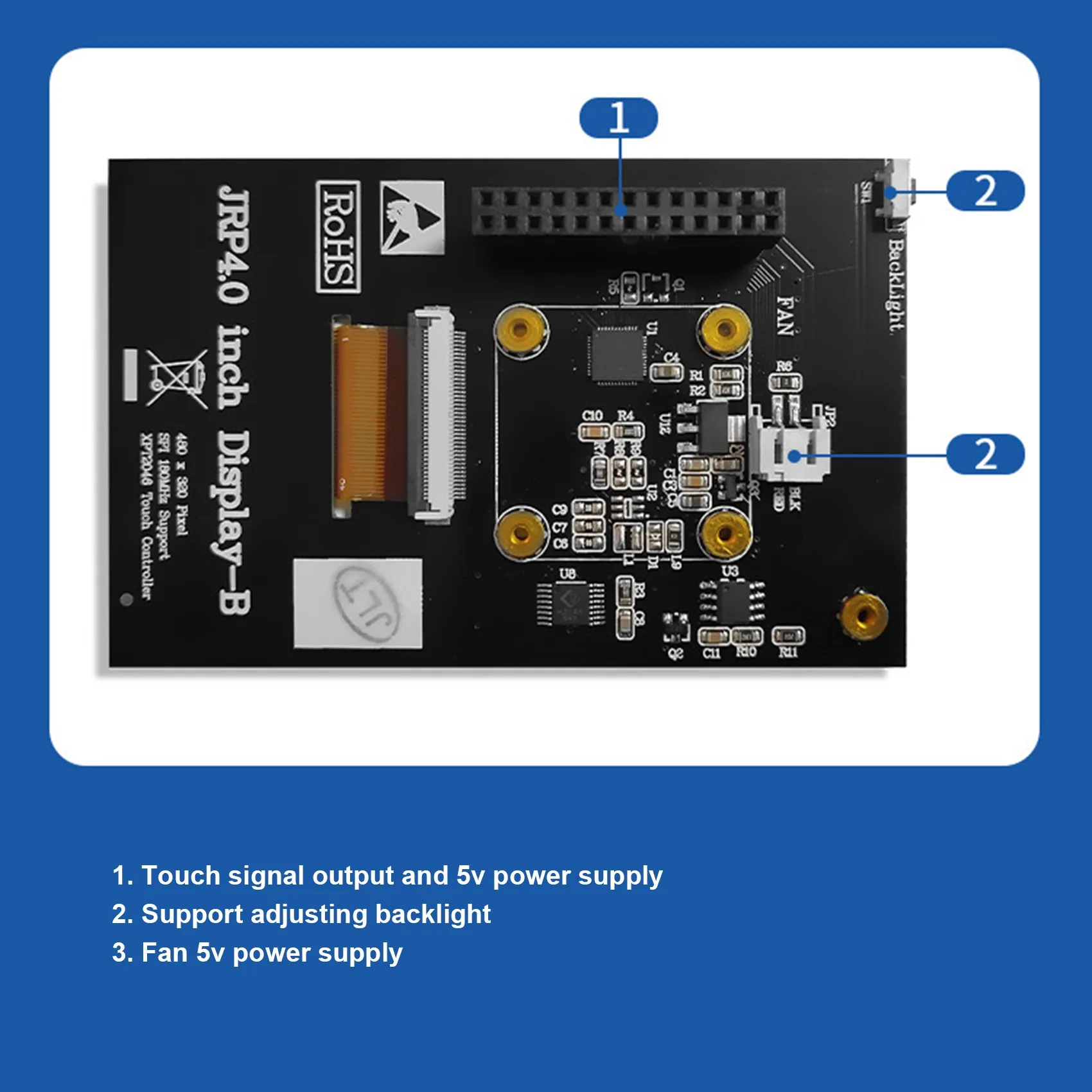 4นิ้วหน้าจอ LCD อินเตอร์เฟซ SPI โมดูลแสดงผล LCD พร้อมตัวต้านทานแบบสัมผัสโมดูลแสดงผล acreen สำหรับราสเบอร์รี่ Pi