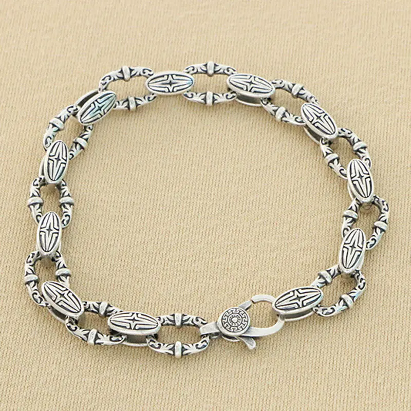 

925 Sterling Silver Personalized Men's and Women's Vine Grass Pattern Bracelet Retro and Simple Temperament Korean version Hip H