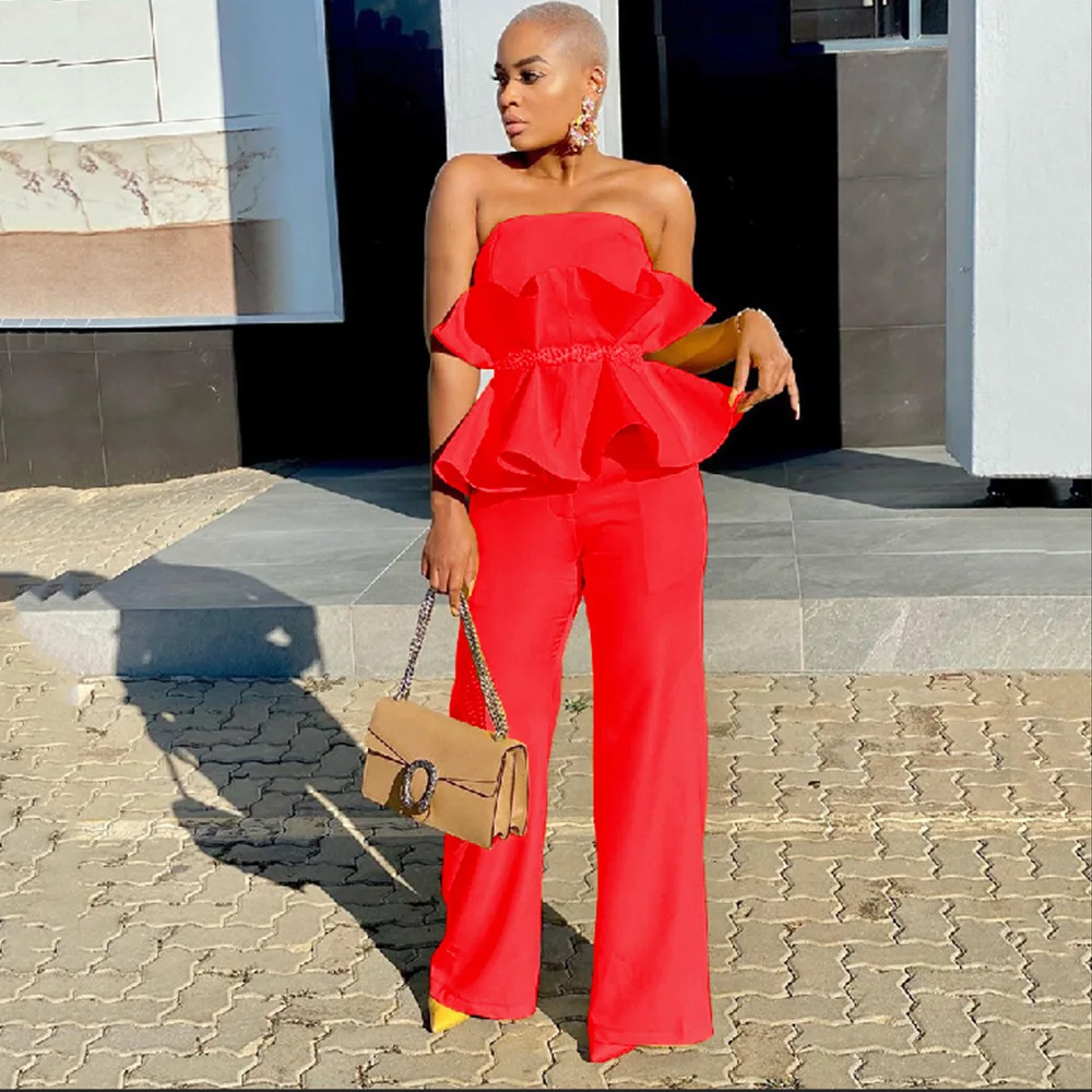 New Solid Color Bandeau Elegant Wide Leg Trousers Ruffles Personality Comfort Casual Suit Women's Wear