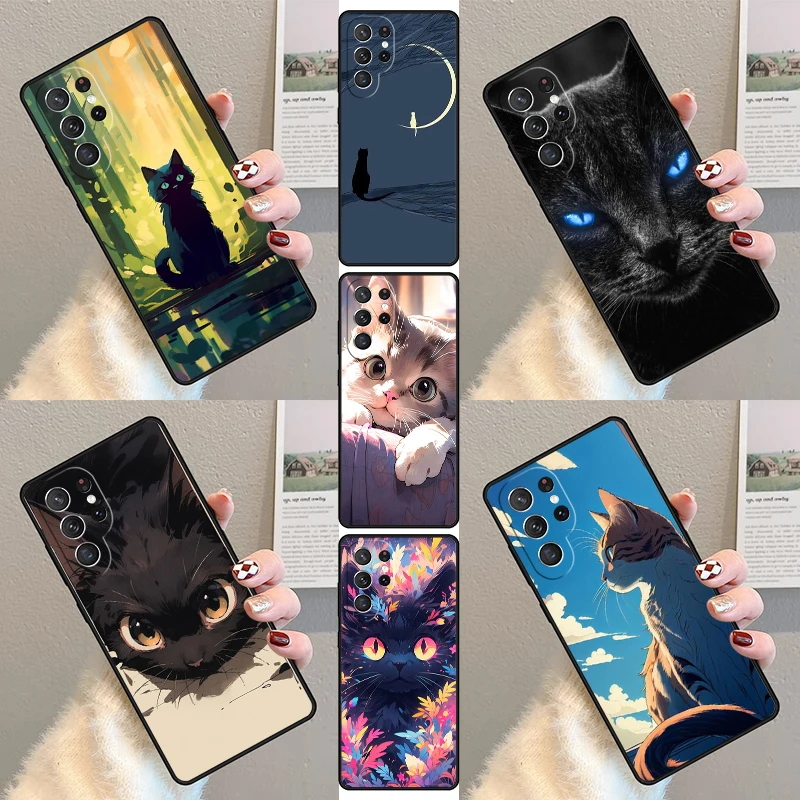 

Чехол для телефона Black Cat Staring Eye для Samsung Galaxy S23 S21 S20 FE S24 S25 S22 Ultra Note 10 20 Plus, силиконовый чехол