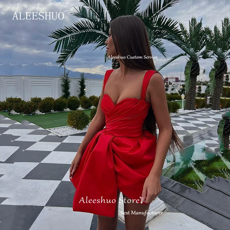 Aleeshuo Simple Mini Red Mermaid Vestidos De Noche Sleeveless Pleat Spaghetti Straps Sexy Short Prom Dress Strapless 2024