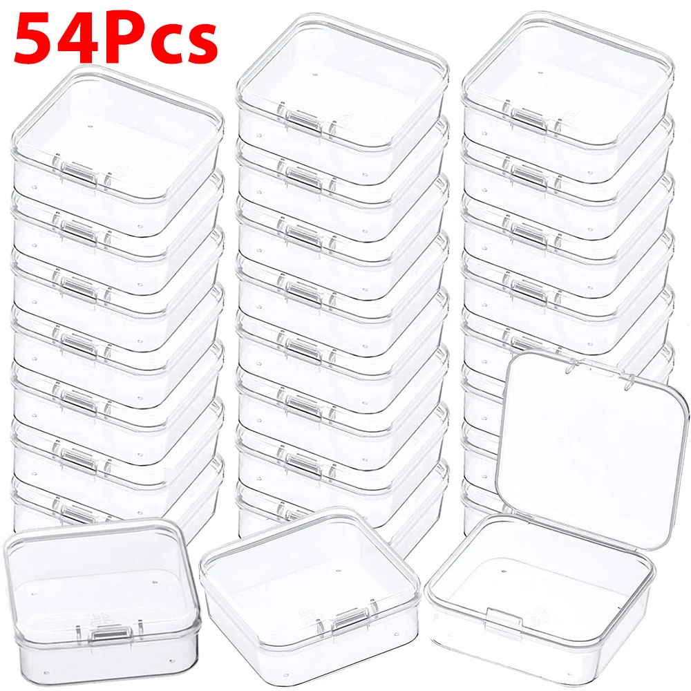 Mini Clear Plastic Storage Box Containers with Lids Empty Hinged Boxes for Beads DIY Craft Jewelry Packaging 4.3*4.3*2cm