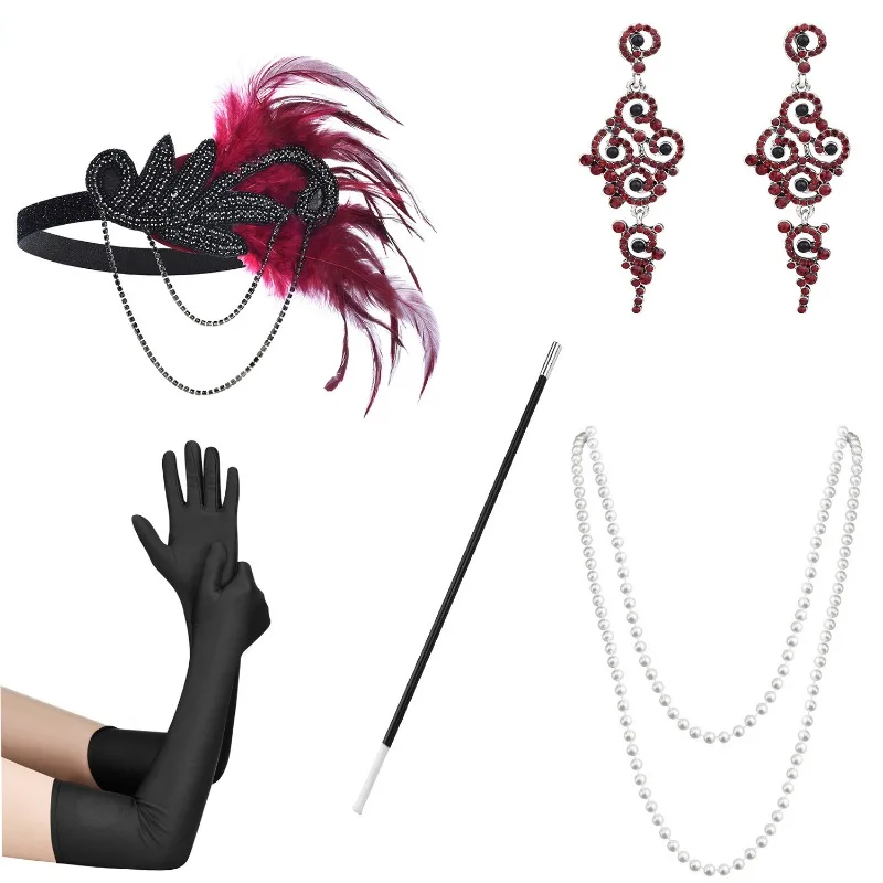 DMurcia Up Ball Wearing Feather Sauna Band, Gants, Boucles d'oreilles, Collier, Fille évasée, Testosterone, Accessoires pour la fête, 5 pièces, 1920s