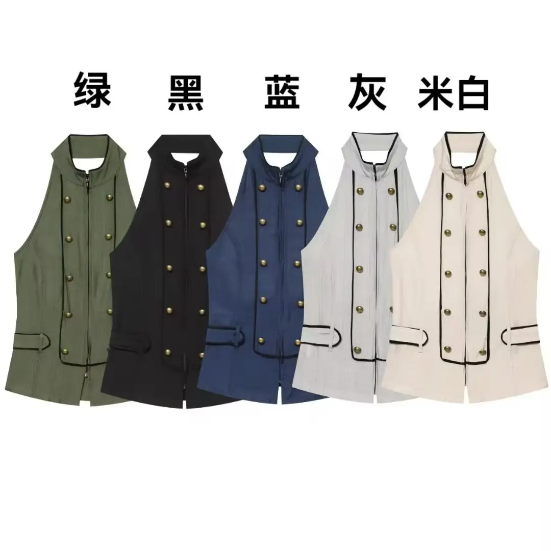 Women's Backless halter neckTop with Buttons New 2026 Summer Fashion Women Backless Double-Breasted Zipper Tank Top Female Tops