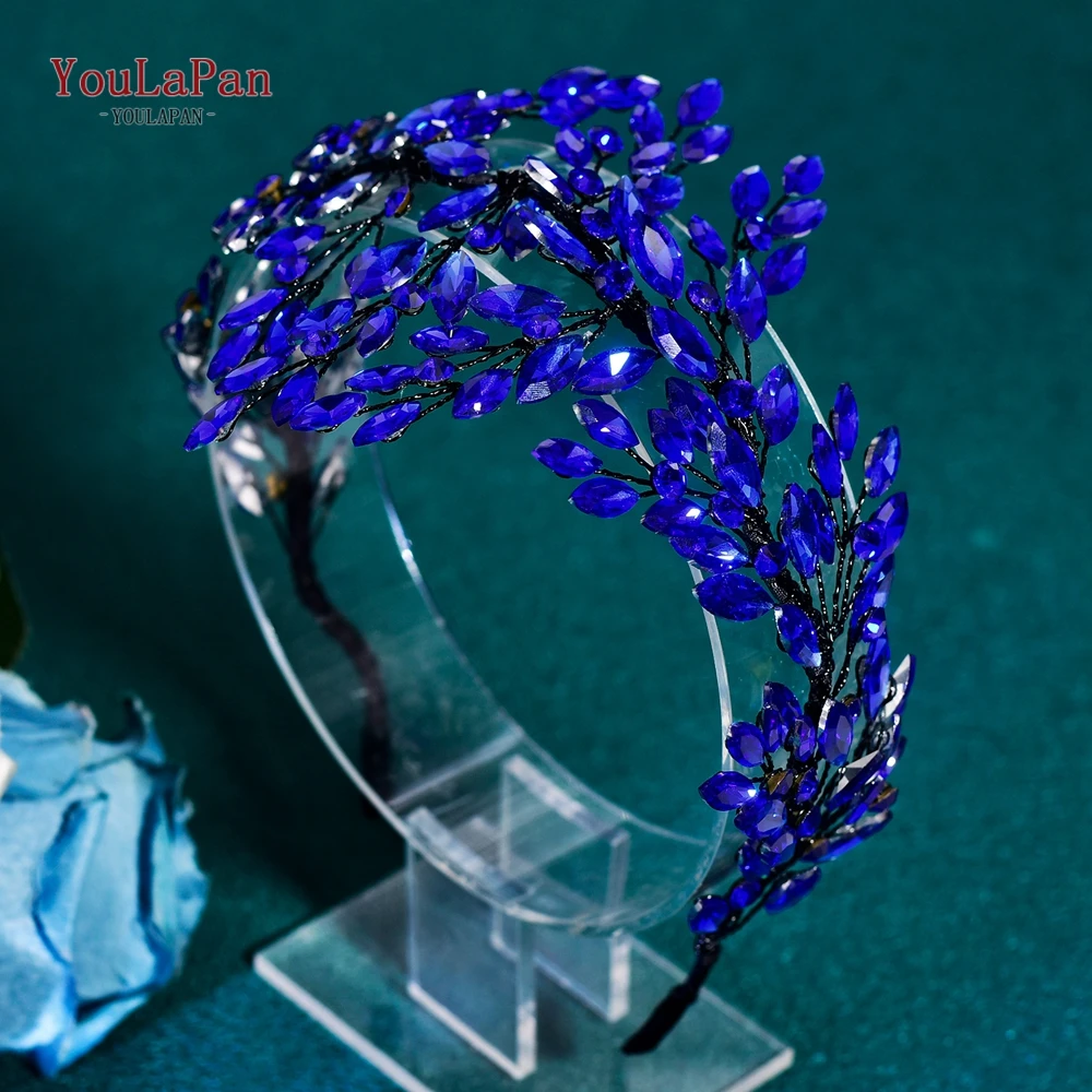 

YouLaPan Blue Color Rhinestone Hairband Bridal Luxury Headband Wedding Hair Accessories Bride Headpiece Party Hair Hoop HP868