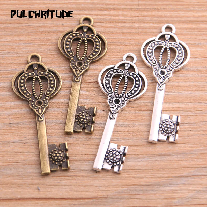 10pcs 17*44mm Two Color Hollow Key Charms Balloon Pendants Handmade Decoration Vintage For DIY Jewelry Making