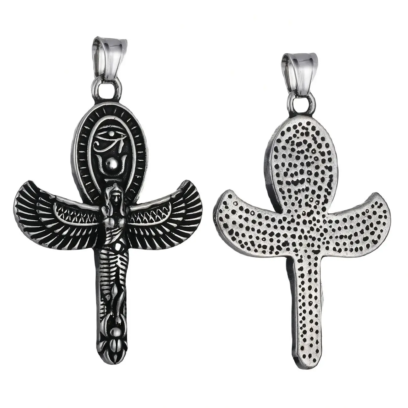 

Stainless Steel Eye of Horus Pendant Ankh Isis Winged Ancient Egyptian Mythology Goddess Cross Christian Jewelry Accessories
