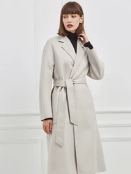 Ice white labbro cashmere coat autumn winter new handmade double-sided water ripple coat A-line large swing bathrobe