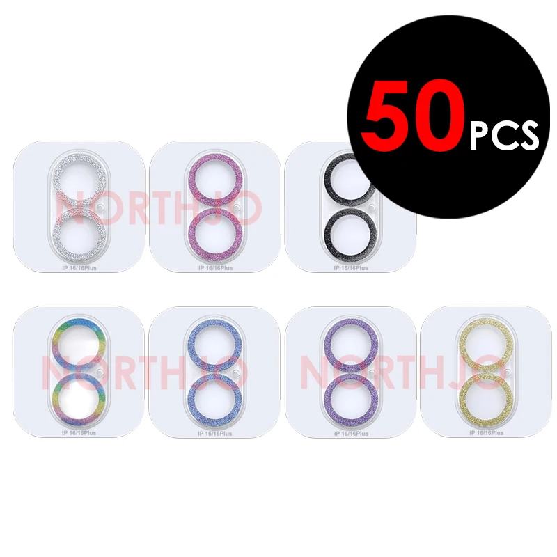 

50pcs Wholesale For iPhone 16 Pro Max 16 Plus Camera Lens Protector 3D Full Cover Glitter Diamond Tempered Glass Screen Film