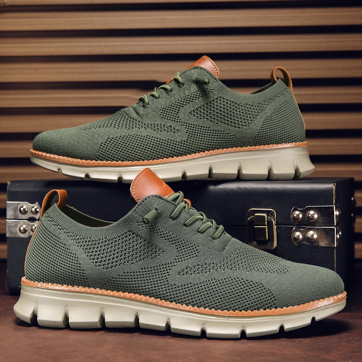 Men Flying Woven Brogue Dress Shoes Breathable Lightweight Business Casual Walking Sneakers for Men Extra Large Size EU 48 49 50
