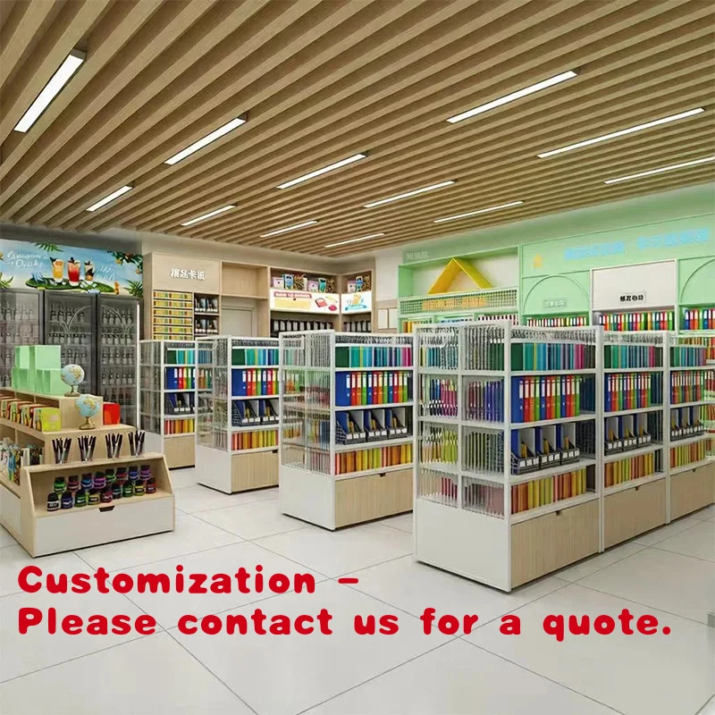 custom.High End Bespoke Craftsmanship Modern Wooden Glass Stationery Shop Display Cabinet 5-Layer Shelves Space-Saving Desig