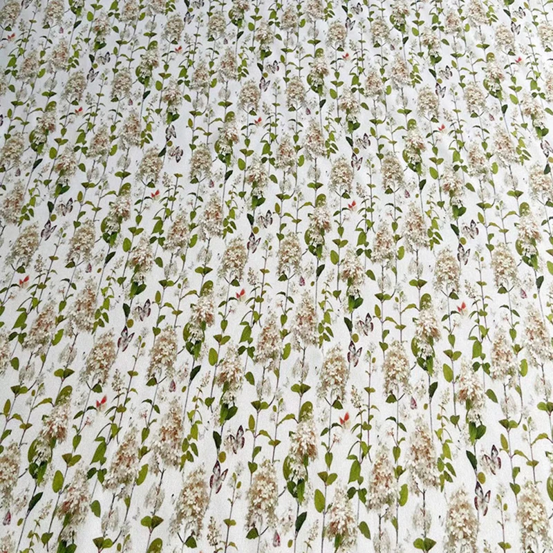 114CM Wide 16mm Floral Printed Thin White Silk Crepe de Chine Fabric for DIY Sewing Comfortable Soft Pants Dress Pajamas C001-62
