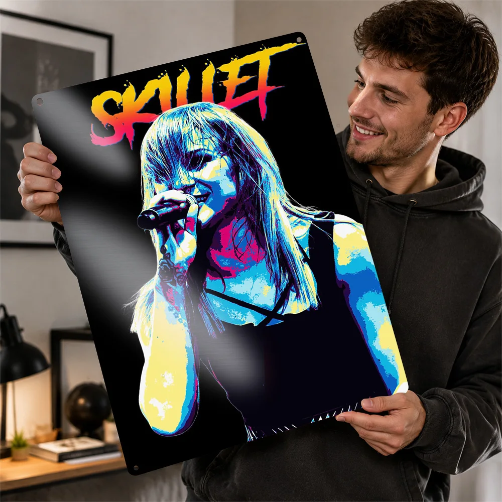 Skillet Band Pop Art Personalized 3D Textured Metal Poster Wall Art Vintage Tin Signs for Bathroom Decor Living Room Decoration