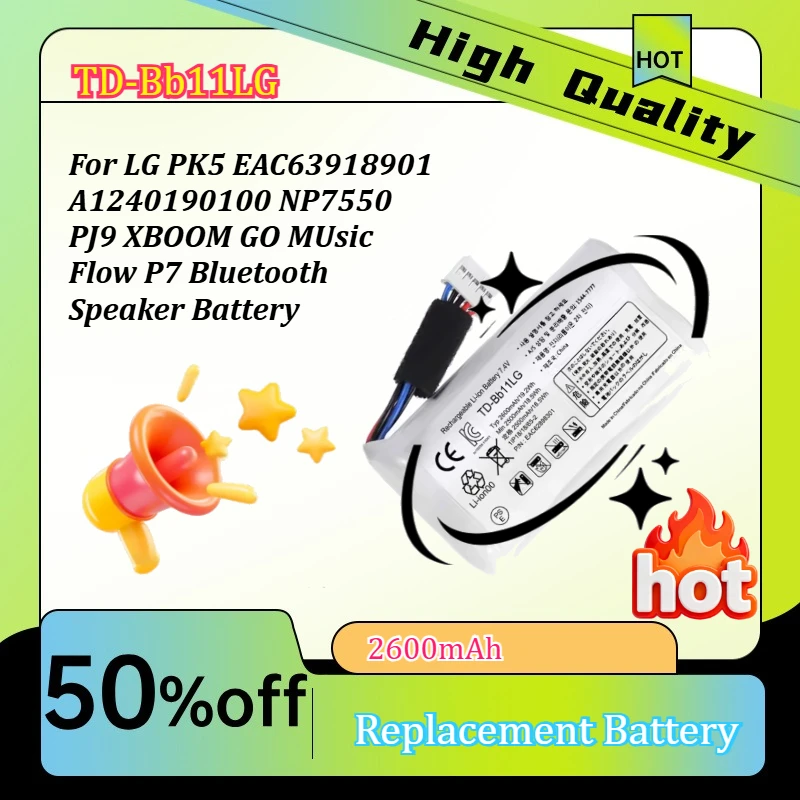 TD-Bb11LG 2600mAh For L G PK5 EAC63918901 A1240190100 NP7550 PJ9 XBOOM GO MUsic Flow P7 Bluetooth Speaker Battery