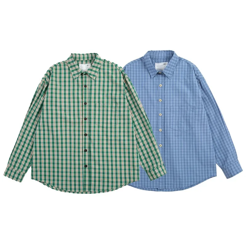 

Spring Summer Light Washed Plaid MDNS Shirt Japanese High Quality Casual Madness Long Sleeve Top Men Women Same Style