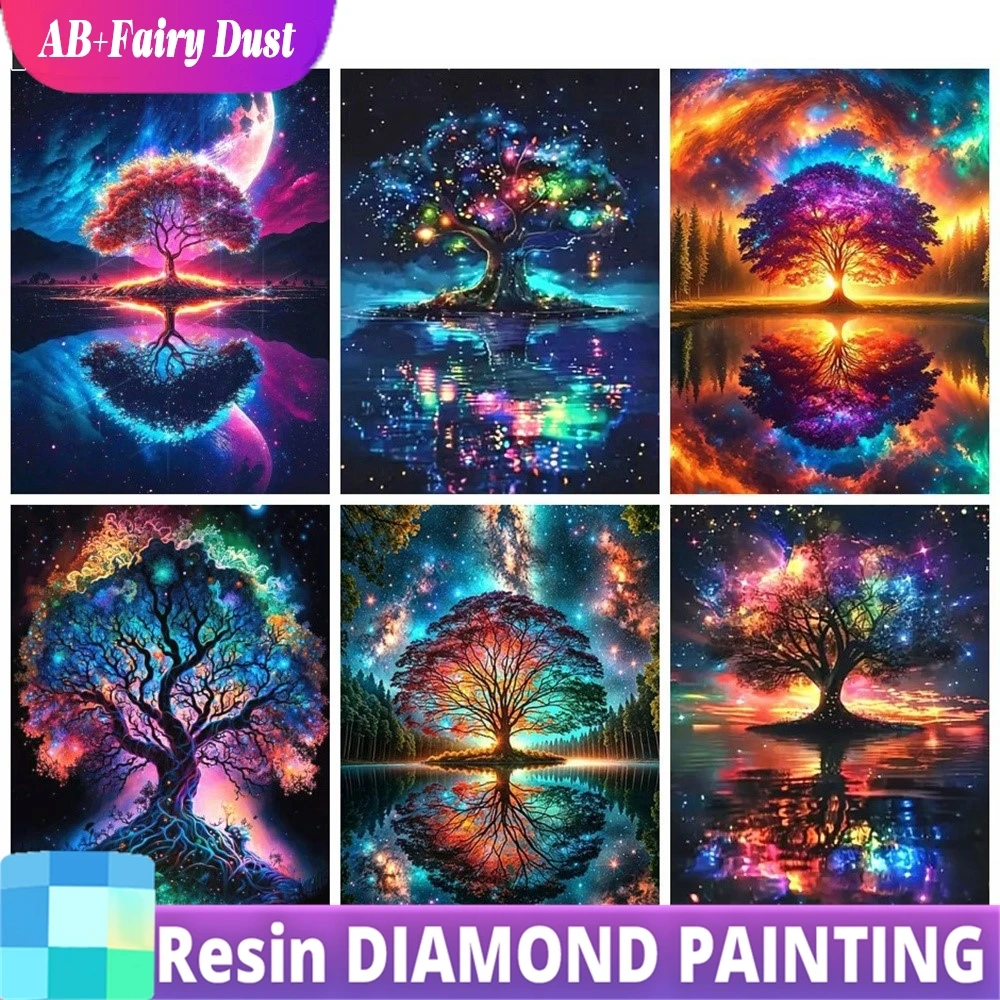 Resin Fairy Dust AB Diamond Mosaic Landscape Complete Kit Full Embroidery Tree Fantasy Art Gift Home Decorative Pictures