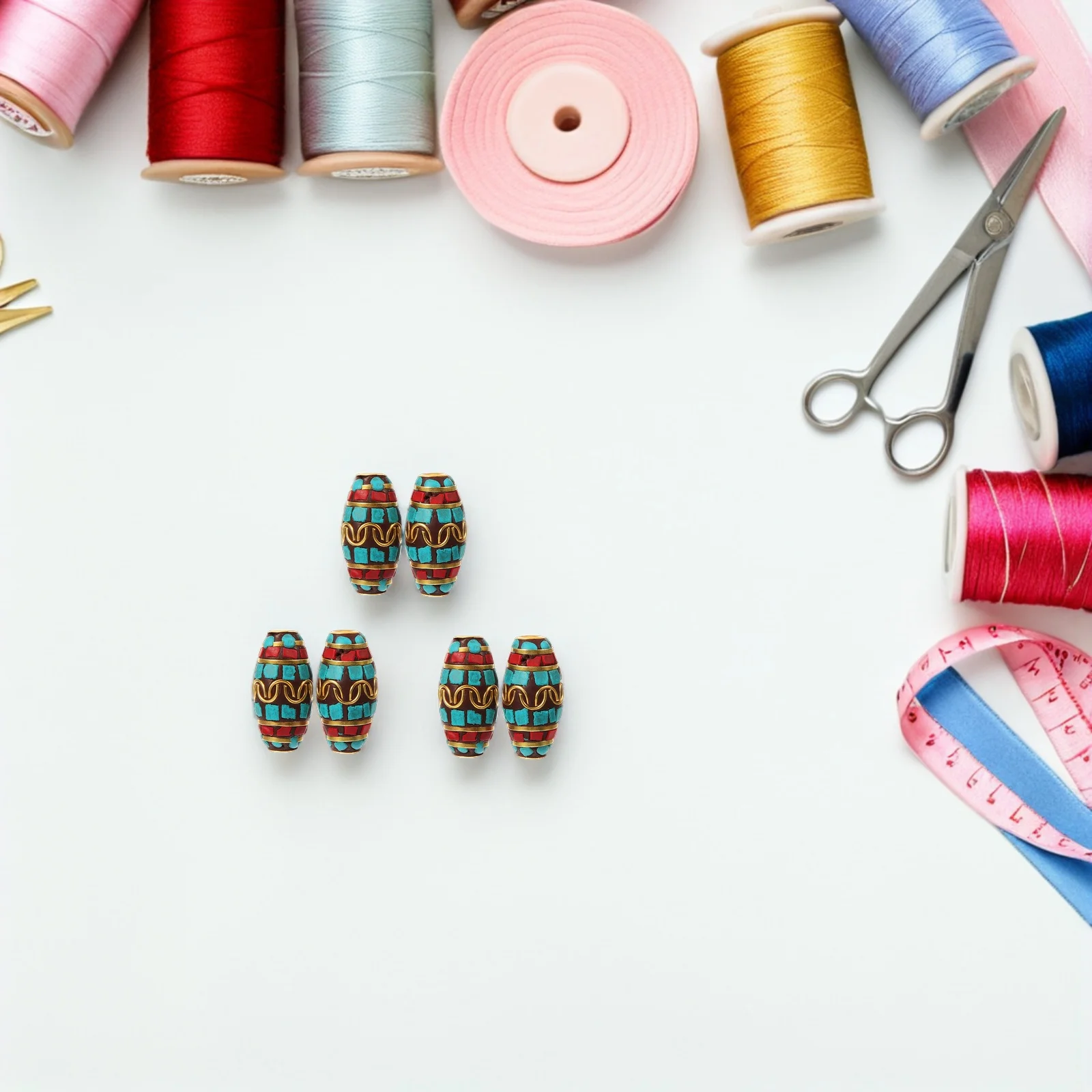 

10Pcs Tibetan Beads Hand-Inlaid Vintage Copper Jewelry Making Supplies Nepal Buddha Beads for Bracelets Necklaces Earrings