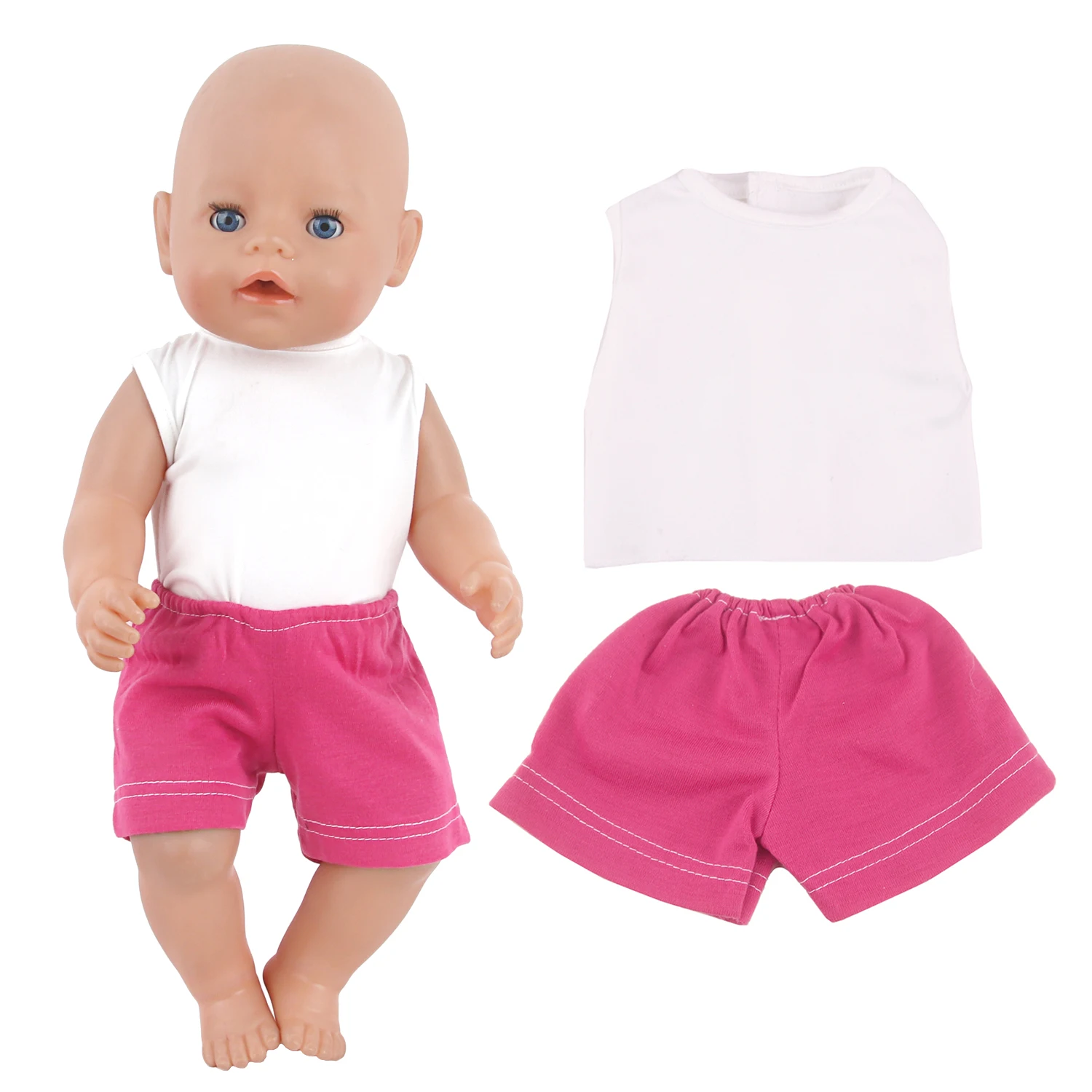 White Sleeveless T-shirt+Rose Red Shorts Doll Clothes Set For American 18 inches&43 Cm Baby New Born,Og,Russia DIY Girl Dolls