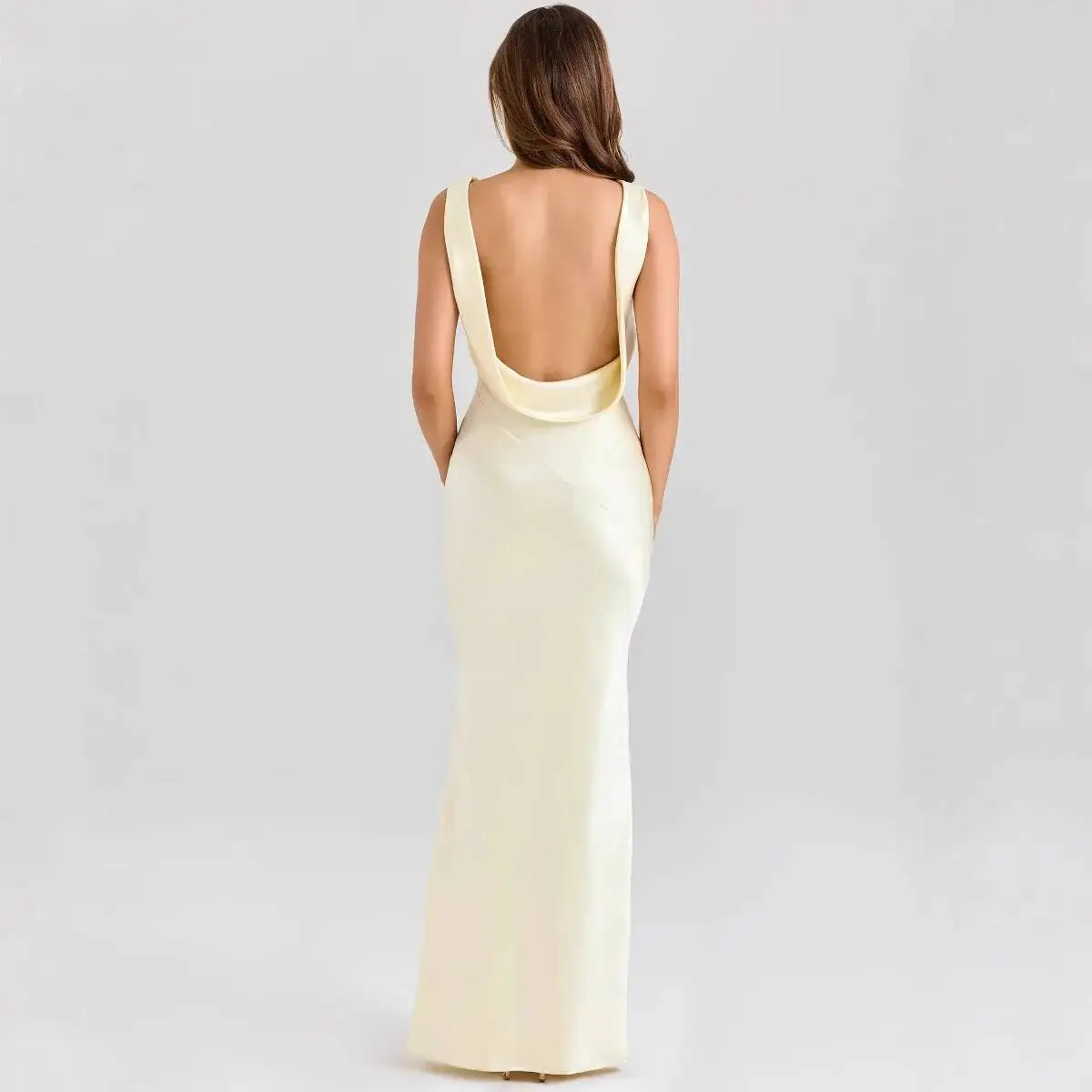 New Elegant 2025 Sleeveless Off-shoulder Tight Long Solid Color High-end Satin Slim Dress Summer Dress Robe Vestido Women Party