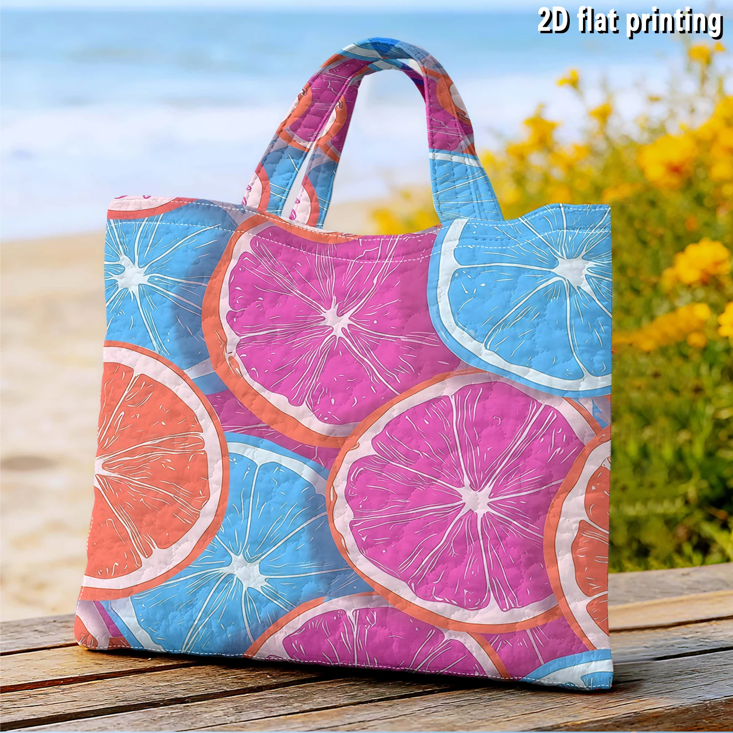 Pastel Citrus Slice Large Capacity Canvas Shoulder Bag Dual Side Print Tote Bag Daily Shopping Bag Fashion Gift Handbag