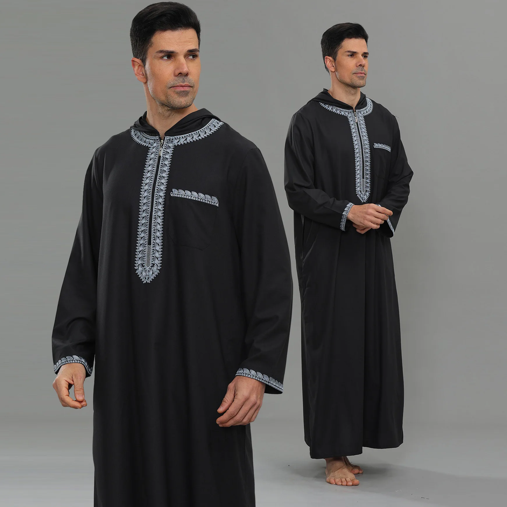 

Мужская мусульманская одежда для Ид: Джубба, Тобе, Абая с капюшоном, Джеллаба, вышитый халат на молнии, Кафтан, Даха, Дидаша, традиционная исламская одежда