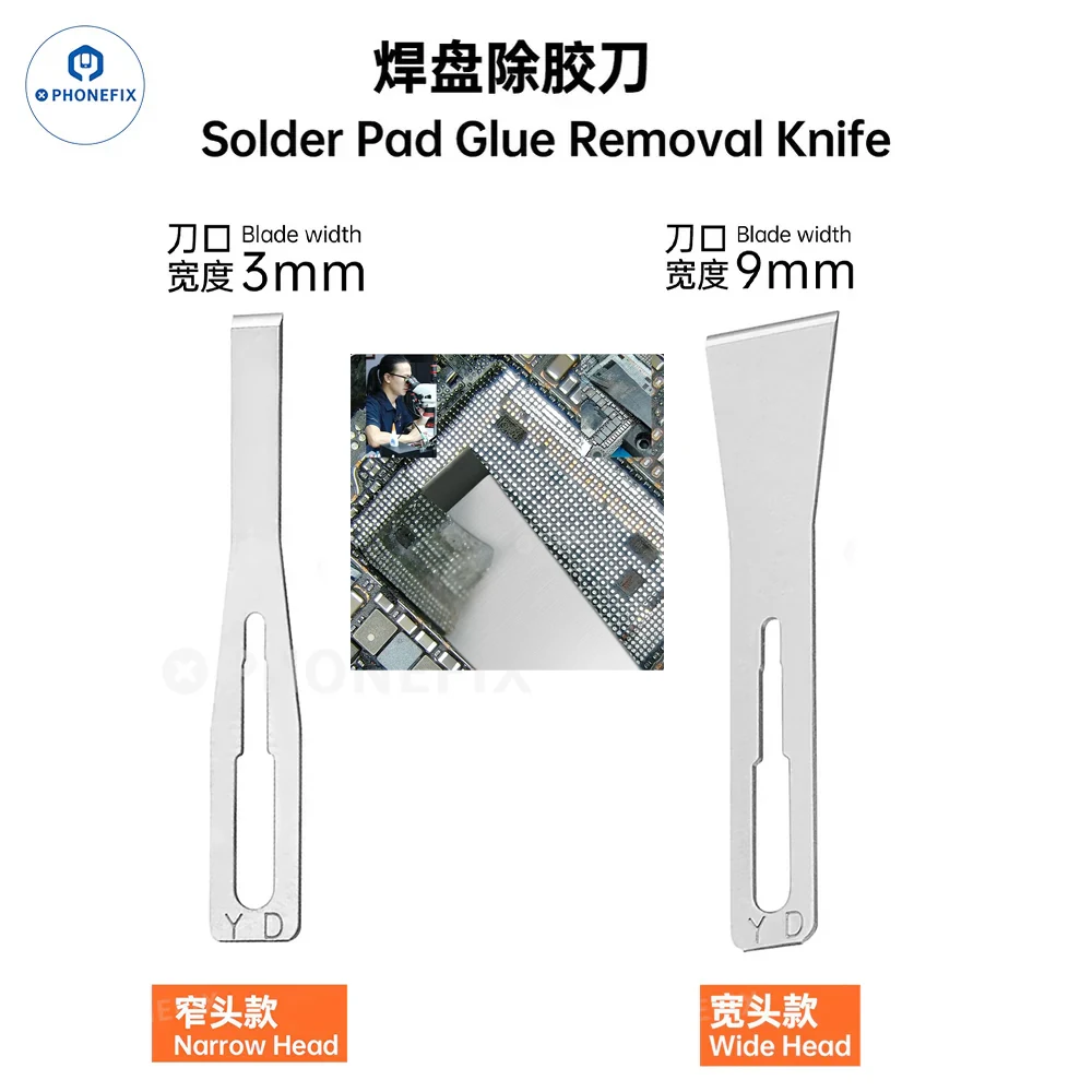 YCS M.Y Glue Removal Knife 10Pcs/Box Solder Pad Scraper Blade Narrow/Wide Head for Phone IC Chip Middle Frame Repair Tool