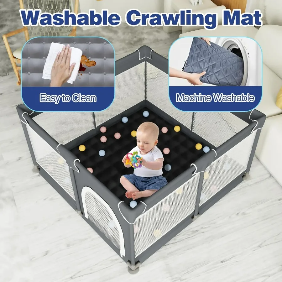 Box per bambini con tappetino Grande parco per i più piccoli Cortile da gioco per interni ed esterni Robusto parco di sicurezza con morbida rete traspirante Grigio