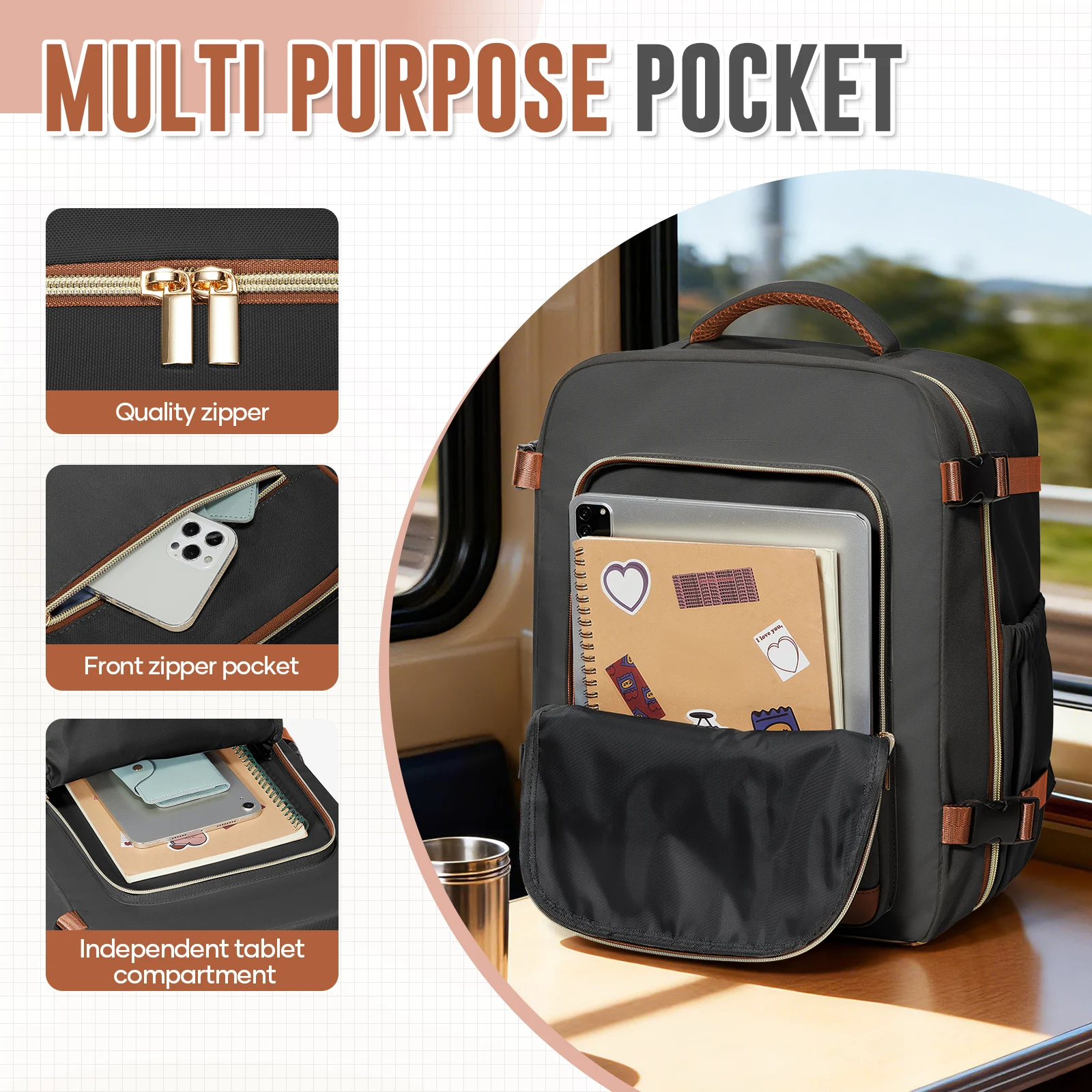 2026 جديد Ryanair 40x30x20 حقيبة ظهر محمولة للسفر، حقيبة ظهر تنفيذية 15.6 بوصة حقيبة كمبيوتر محمول كلية المدرسة حقيبة ظهر محمولة