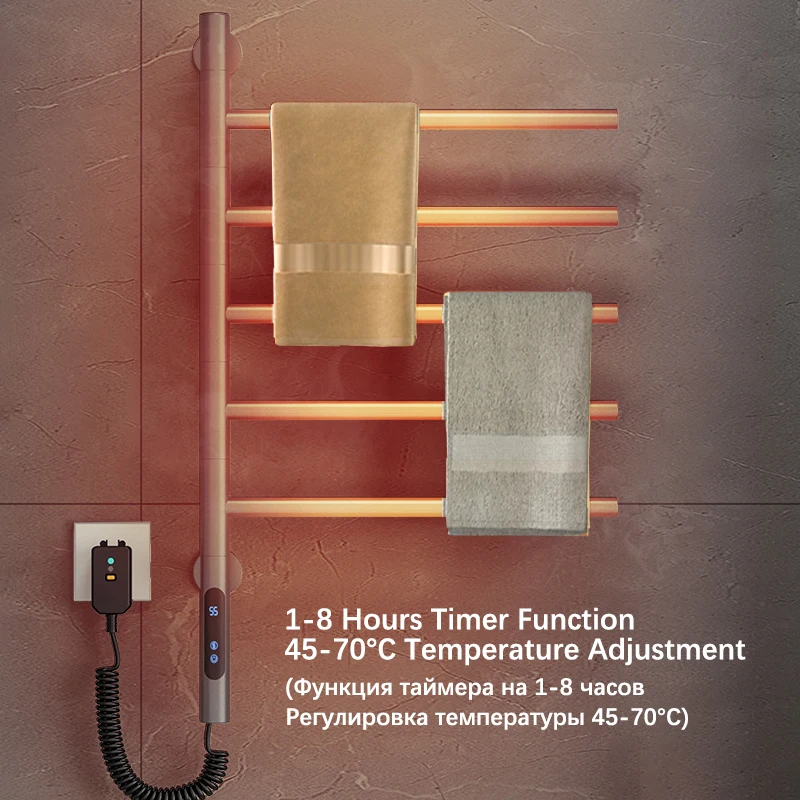 Imagem -03 - Elétrico Aquecido Toalheiro para Bathroom.304 Stainless Steel Toalheiros Timing Radiation 180 ° Rotation Warmer