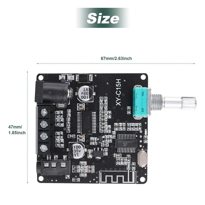 XY C15H 미니 블루투스 5.0, 무선 오디오 디지털 파워 앰프, 스테레오 보드, 20W x 2 블루투스 앰프, 앱 컨트롤 앰프