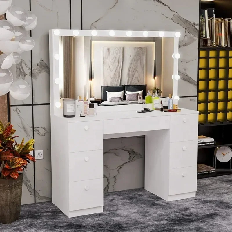 

Modern dressing vanity makeup table 2 drawers makeup table set with mirror and stool bedroom dressing table girl set