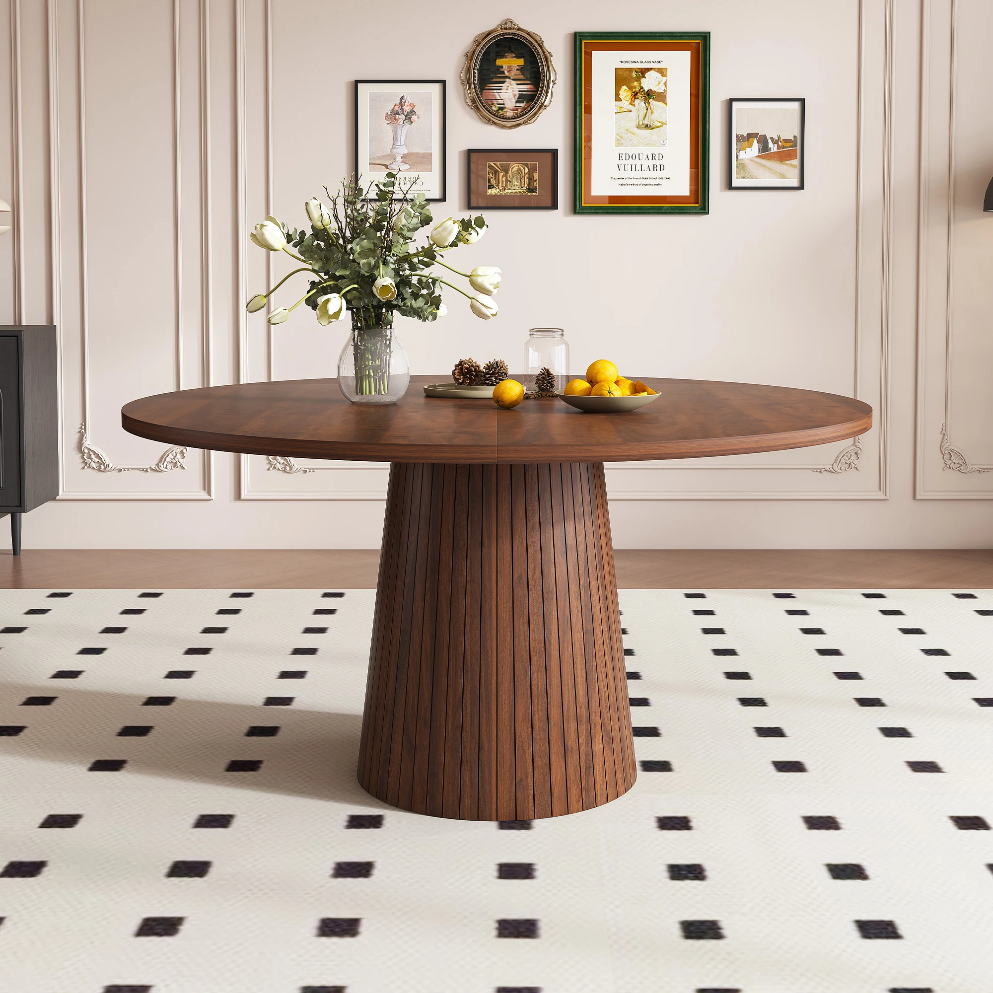 

# Round Wooden Dining Table For 4 Modern Farmhouse Design Eco-Friendly & Durable Hotel Use With Wood