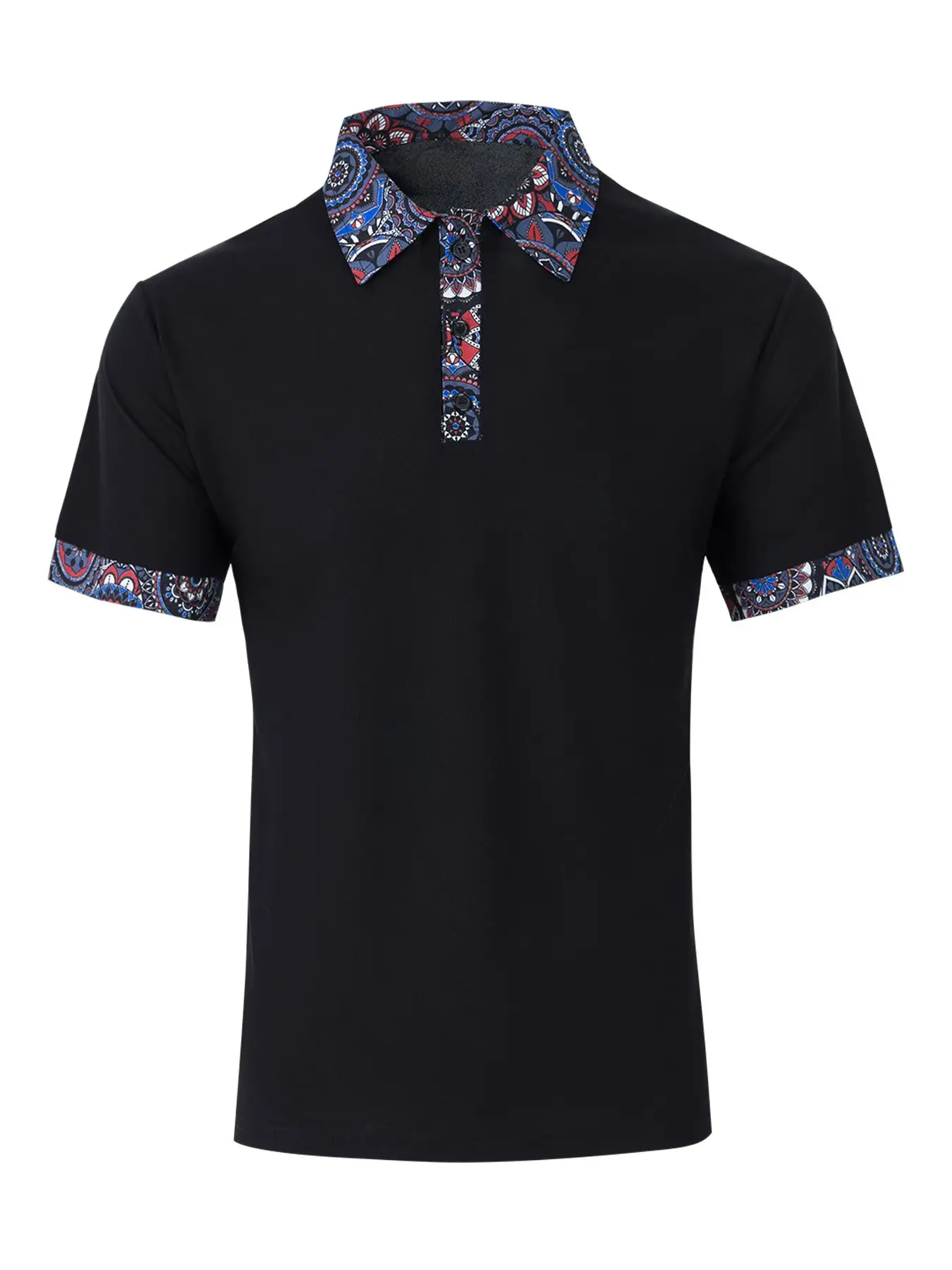 

Classic Vintage Print Red Polo Shirt Short Sleeve Comfortable Cotton Mens Casual Top For Summer