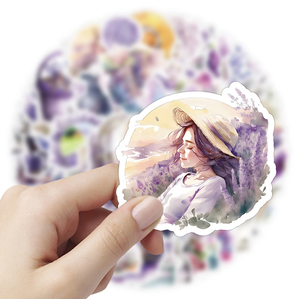 10/30/60pcs Cute Cartoon Lavender Flower Graffiti Stickers Decals Laptop Notebook Phone Suitcase Label Aesthetic Sticker Kid Toy