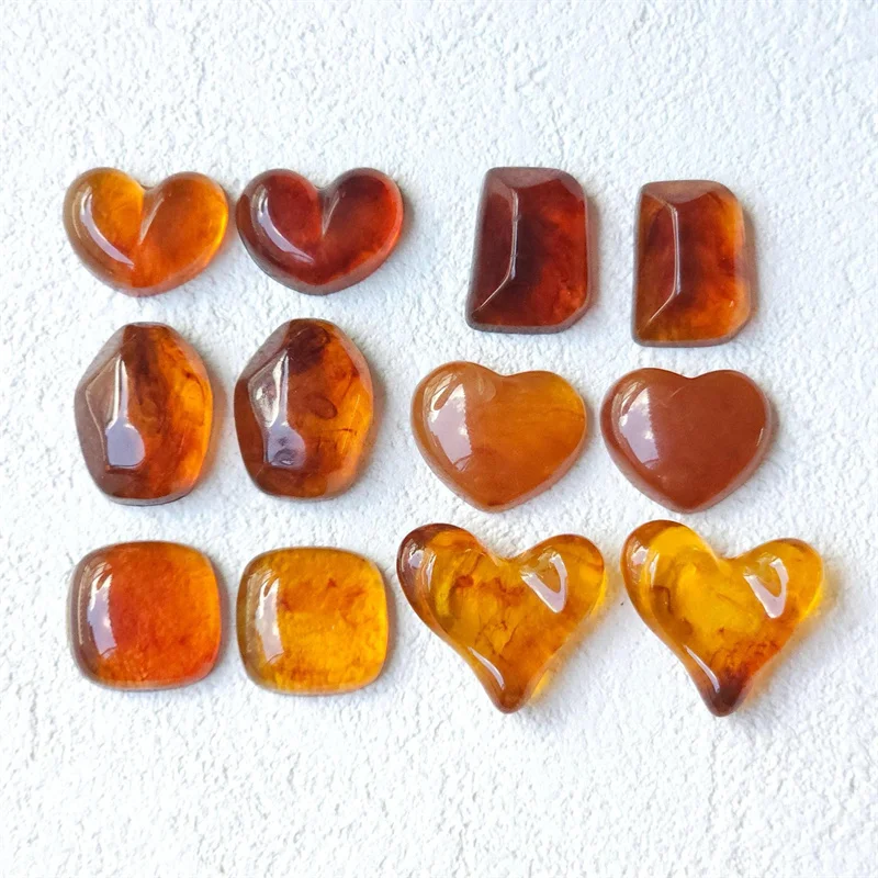 

Оптовая продажа, 100 шт./лот, цветной принт, геометрические сердечки, квадратные нерегулярные формы, смоляные бусины-кабошоны, ювелирные изделия своими руками, аксессуары для волос