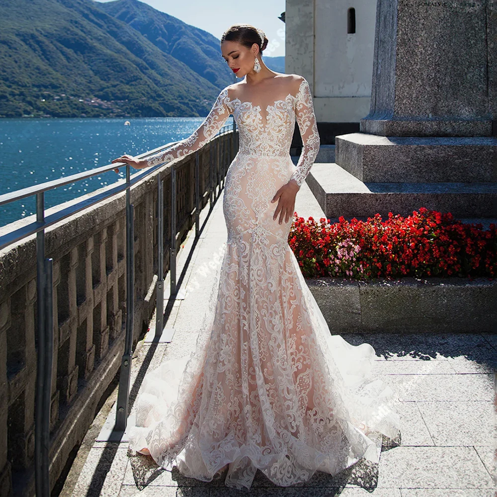 

Fascinating Women Wedding Dresses Sexy Long Sleeve Appliques Mermaid Bridal Gowns Engagement Banquet Robes De Mariee Customized