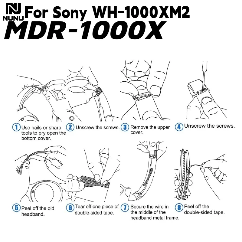 Wymienne nauszniki z pianki memory proteinowej z klamrą/poduszką na pałąk do słuchawek Sony WH-1000XM2/MDR-1000X, części zamienne do naprawy słuchawek — zdjęcie produktu 3