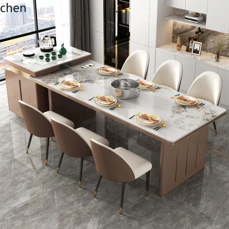 b7- rock slab island dining table integrated simple telescopic multi-function with induction cooker tea island dining table