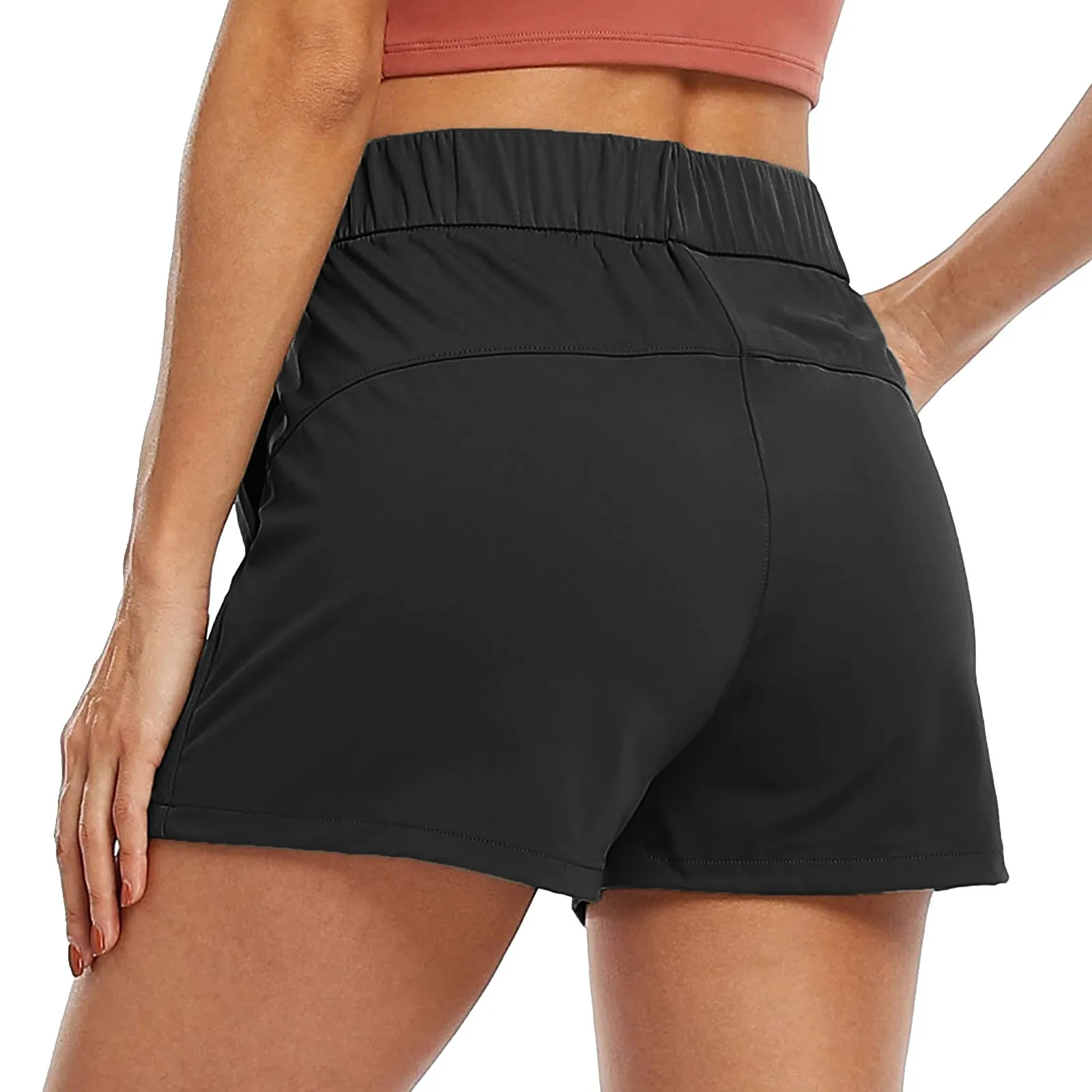 Women\'s Yoga Shorts Drawstring Elastic Waist Solid Color Casual Straight Leg Pants Loose Breathable Lace Up Fitness Sport Shorts