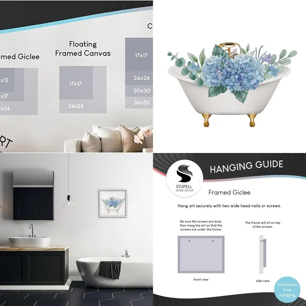 

Elegant Hydrangea Bath Tub Artwork by Lil' Rue - Framed Chic Giclee Wall Decor